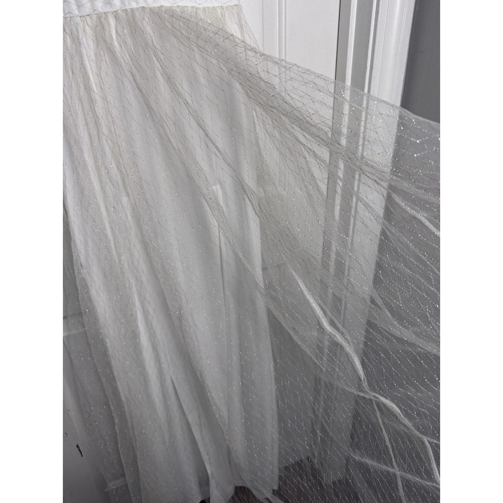 White S Metallic Grid Sparkle Deep V Neck Maxi Gown Fairy Wedding 1920s Art Deco - Picture 3 of 13